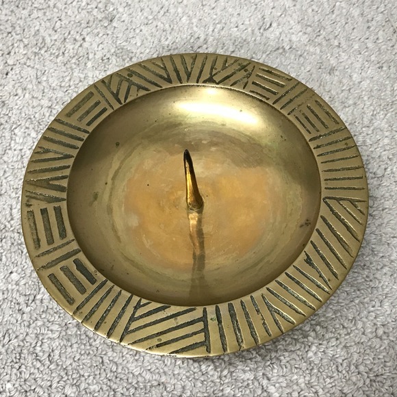 Other - Vintage Korean Brass Pricket Candle Holder Brutalist Etched Tribal‎ Spike Stand